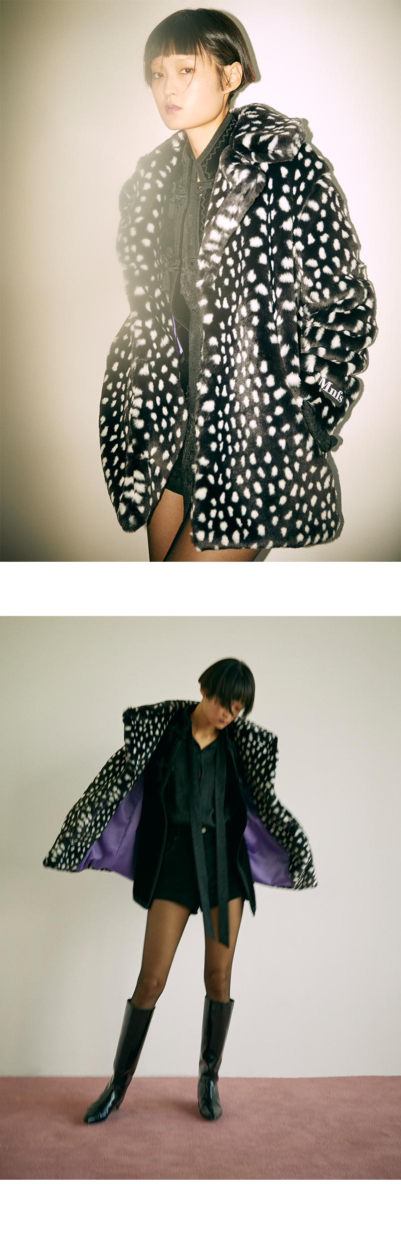 미뇽네프(MIGNONNEUF) 도트 하프 퍼 코트_furjacket coat