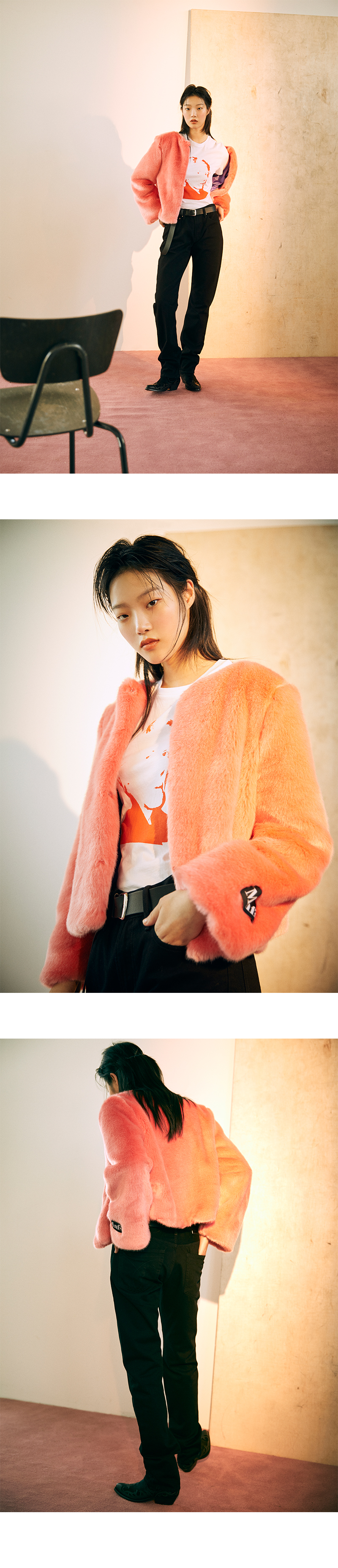 미뇽네프(MIGNONNEUF) 크롭 퍼 자켓 핑크_furjacket peach pink