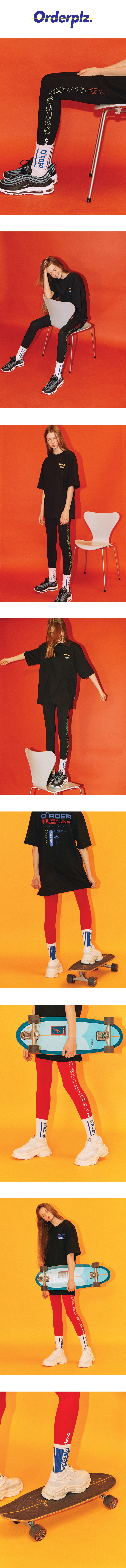 오더플리즈(ORDERPLEASE) 로고 그래픽 레깅스 멀티블랙