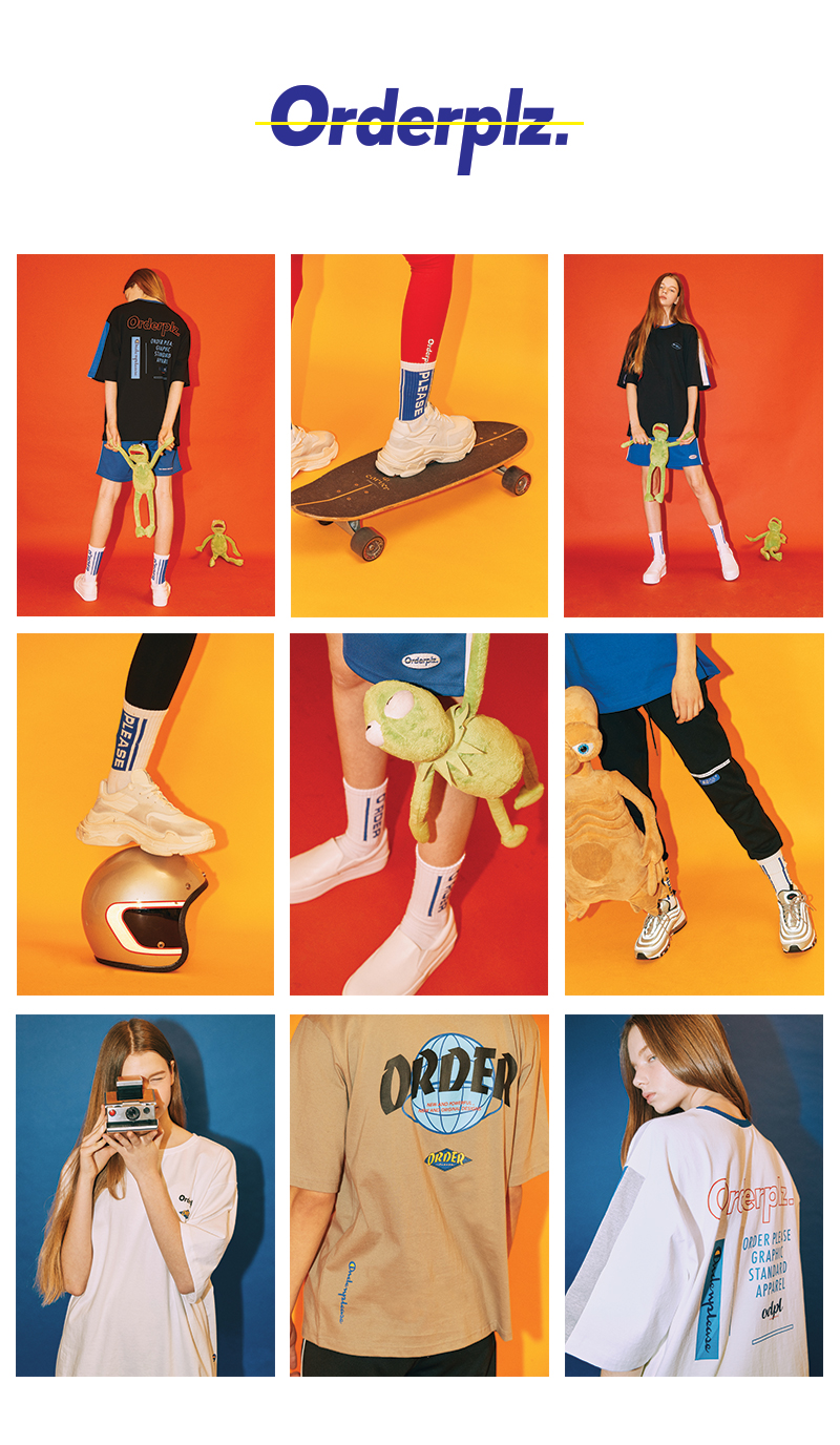오더플리즈(ORDERPLEASE) 로고 그래픽 레깅스 멀티블랙